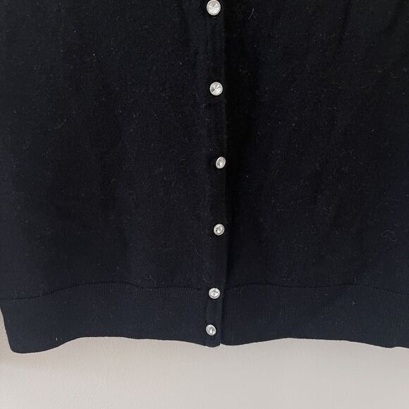 100% Pure Italian Merino Wool Black Cardigan Rhinestone Buttons - Medium - Picture 8 of 9
